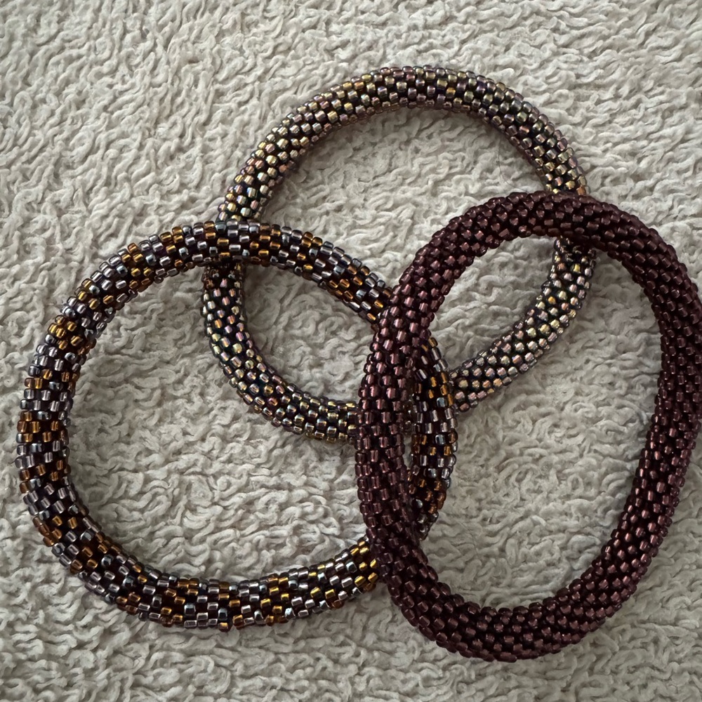 Beaded Bracelet Set in Brown and Gold
